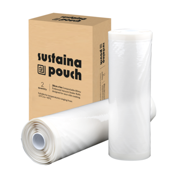 Sustaina Pouch Compostable 80micron Embossed Vacuum Sealer Rolls